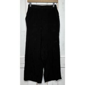 CP Shades Black Floral Brocade Elastic Waist Wide Leg Pockets Crop Pants S